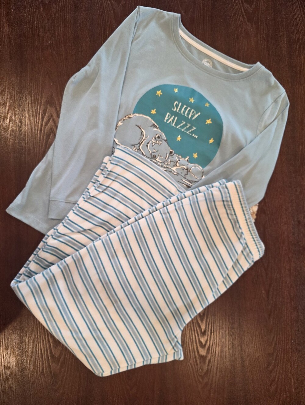 Wonder Nation Girls L 10-12 PLUS Teal Woodland Animals Pajama Set Fleece Pants